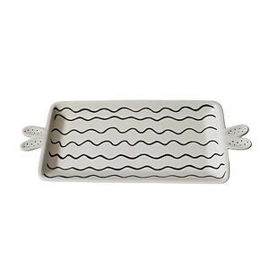 Ceramic Black & White Serving Platter with Bunny Ear Handles
